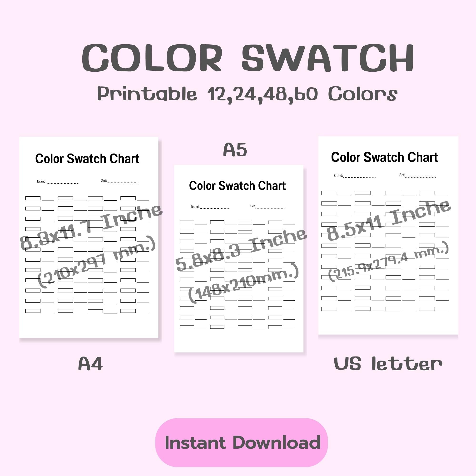 Color Swatch Chart Bundle Printable | 12 24 48 60 Colors Marker Swatch ...