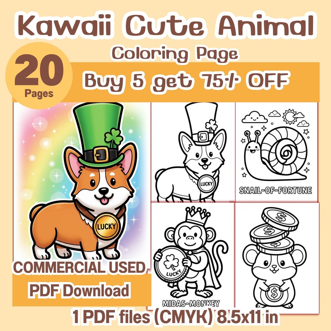 Kawaii Cute Animal Coloring Pages Bundle | 20 Printable Coloring Pages ...