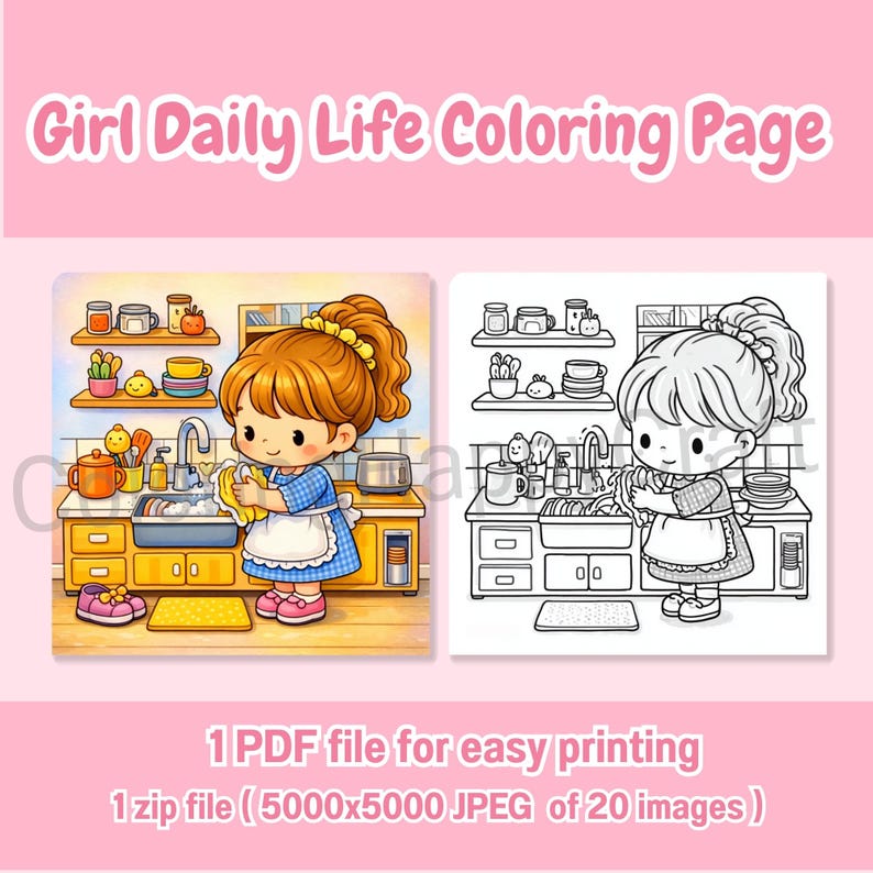 Kawaii Routine Kawaii Girl Coloring Book Daily Life Activities Kids Printable PDF ...