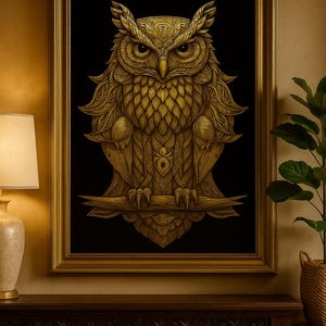 Golden Owl Totem – Mystical Digital Art of Wisdom & Intuition