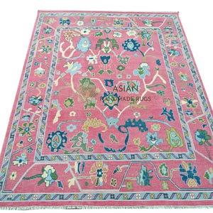 Tapete Oushak Rosa Feito à Mão – Tapete Turco Vintage de Lã | Tapete para Sala de Estar e Quarto em Estilo Antigo | 8x10, 9 x 12 pés