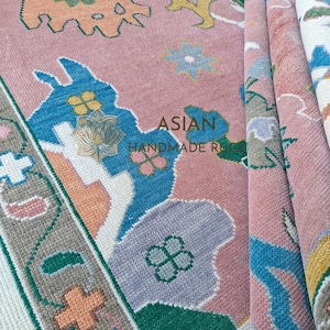 Soft Pastel Pink Oushak Rug | Hand-Knotted Wool | Vintage Style for Living Room Rug | 4x6, 8x10, 9x12, 10x14 ft / 120x180–300x400 cm