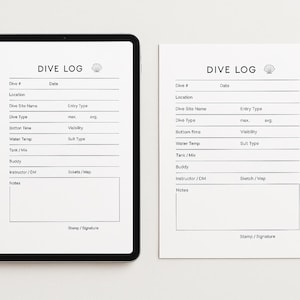 Printable Diving Logbook - Digital Scuba Dive Log PDF