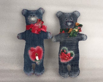 Primitive Christmas jeans bears, handmade Christmas bears decorations for home