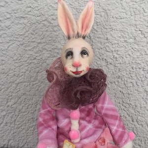 Collecting paper clay bunny art doll, air dry clay figure for home