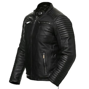 Men's Genuine Black handmade Leather Jacket,Real Leather Jacket For Men-Men's Classic Outer Wear, Real sheepskin Leather Motorcycle Coat.
