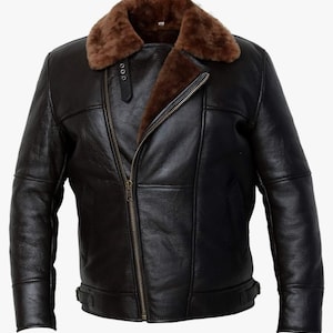 Echtleder Shearling Jacke für den Winter, Übergroßer Lammfell LedermantelHandgefertigte Winter Lederjacke,Lammfell Shearling Fliegerjacke