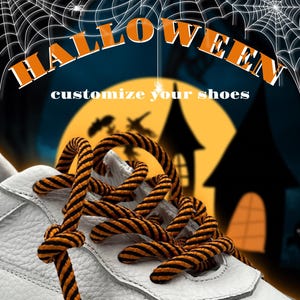 Randiga Halloween-skosnören, orange och svarta runda snören för sneakers och stövlar