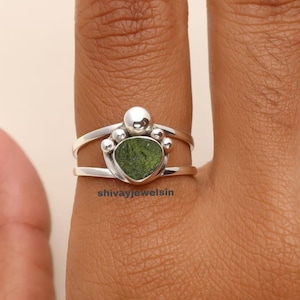 Dainty Moldavite Ring: Sterling Silver, Vintage Style
