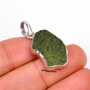 Raw Moldavite Sterling Silver Pendant: Boho Crystal Jewelry