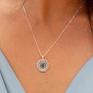 Raw Moldavite Necklace: Sterling Silver Evil Eye Pendant
