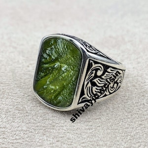 Dainty Oxidized Moldavite Ring, Vintage Shape, Silver Moldavite Ring, meteorite ring, Authentic Moldavite, Handmade Ring, Christmas gift