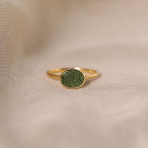 Rough Moldavite Ring: Sterling Silver, Czech Meteorite Stone