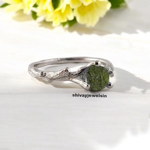 Sterling Silver Moldavite Ring: Natural Stone Jewelry