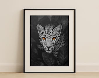 Imprimé léopard noir et blanc : art mural animalier moderne (téléchargement numérique