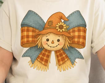 Fall Scarecrow Bow PNG – Cute Halloween Autumn Harvest Country T-Shirt Design, halloween sublimination Design