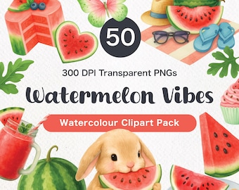 Watercolor Watermelon Clipart Bundle: Summer Party Decor (PNG Digital Download)