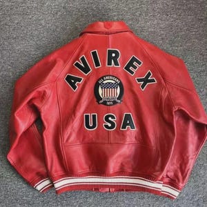 New AVIREX USA Edition Icon Jacket In RED Color, Military Bomber Jacket, Men&#39;s Bomber Jacket, Original Leather Jacket For Him, Gift For Him
