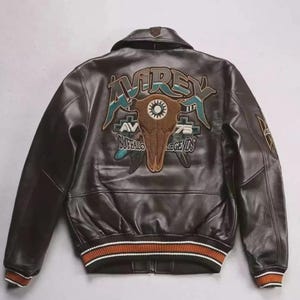 Avirex Buffalo Legends A2 Brown Leather Bomber Jacket - Embroidered Limited Edition