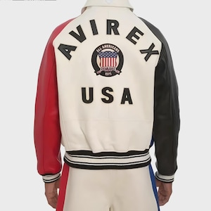 New Men&#39;s AVIREX USA Oversize Bomber American 1975 Genuine Leather Jacket/Men&#39;s Bomber Jacket, Original Leather Jacket For Him, Gift For Him