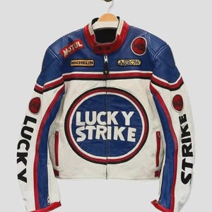 Handmade Blue Leather Racing Jacket: Vintage Biker Streetwear