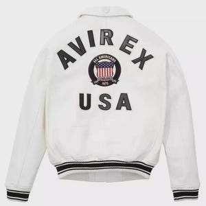 AVIREX USA Edition Icon Jacket In Snow White Color, Military Bomber Jacket, Men&#39;s Bomber Jacket,Original Leather Jacket For Him,Gift For Him