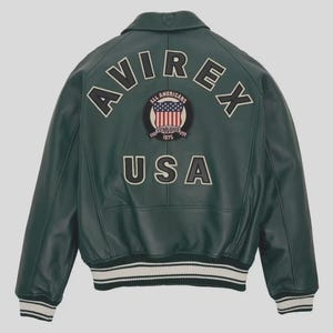 AVIREX USA Edition Icon Jacket In Green Color, Military Bomber Jacket, Men&#39;s Bomber Jacket, Original Leather Jacket For Him, Gift For Him