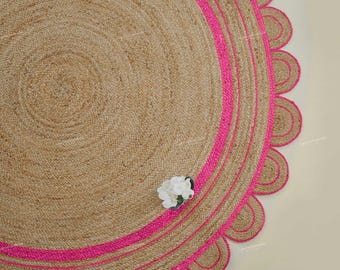 Scallop Round Jute Rug Boho Natural Braided Circle Carpet, Handmade Eco-Friendly Mat Bedroom Decor