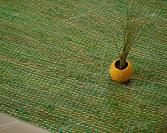 Alfombra de yute verde hecha a mano / Alfombra bohemia de tejido plano natural / Alfombra ecológica para sala de estar / Decoración minimalista moderna para el hogar