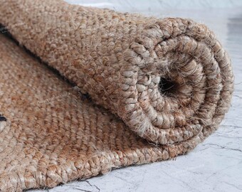 Hemp Area Rug - Handmade Natural Hemp Jute Area Rug Eco-Friendly Geometric Design, Boho Farmhouse Decor, Custom Size Woven Textured Area Rug