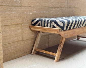 Banco otomano estilo suroeste, banco tapizado estilo azteca, taburete bohemio, banco rústico para recibidor, mesa de centro otomana tribal, decoración occidental