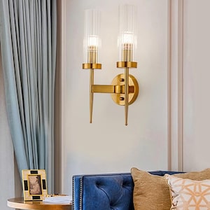 Handcrafted Brass Golden Double Walllight | Mid Century Modern Brass Wall Lamp