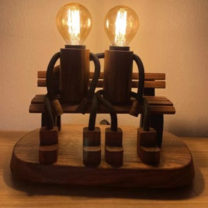 Mid Century Modern | Lovers on the Bench Table Lamp | Minimalist Table lamp | Vintage Style Lamp | Custom Wood Lamp | Unique lamp