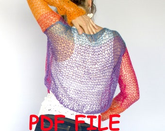 Colorful See Through Mohair Sweater; How to Knit Tutorial, Diy handknit Jumper Pattern PDF File