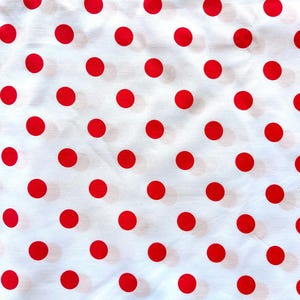 Red Polka Dot Fabric, Retro Dressmaking Material, Pinup Rockabilly Sewing Fabric, Halloween Costume Fabric, Non-Cotton Polka Dot by the Yard