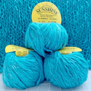 Sunshine Turquoise Yarn, Half Cotton Half Viscose, 120m/50g – Light Summer Knitting Yarn, Vintage German Yarn, Soft Drapey Craft Yarn
