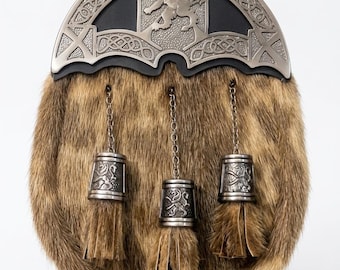 Handmade Scottish Full Dress Sporran – Lion Rampant, Celtic Knotwork, Fur Tassels