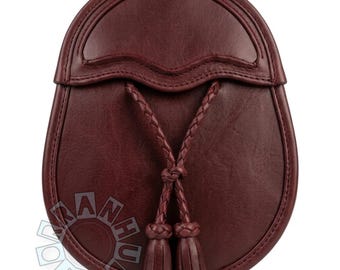 Premium vinröd sporran i äkta läder för dagen | Skotska kilttillbehör | Flätad tofsläderpåse | Highland Regimental Wear