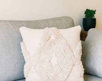 Handmade Boho Cushion | Cream Textured Throw Pillow | Decorative Sofa Cushion for Living Room
