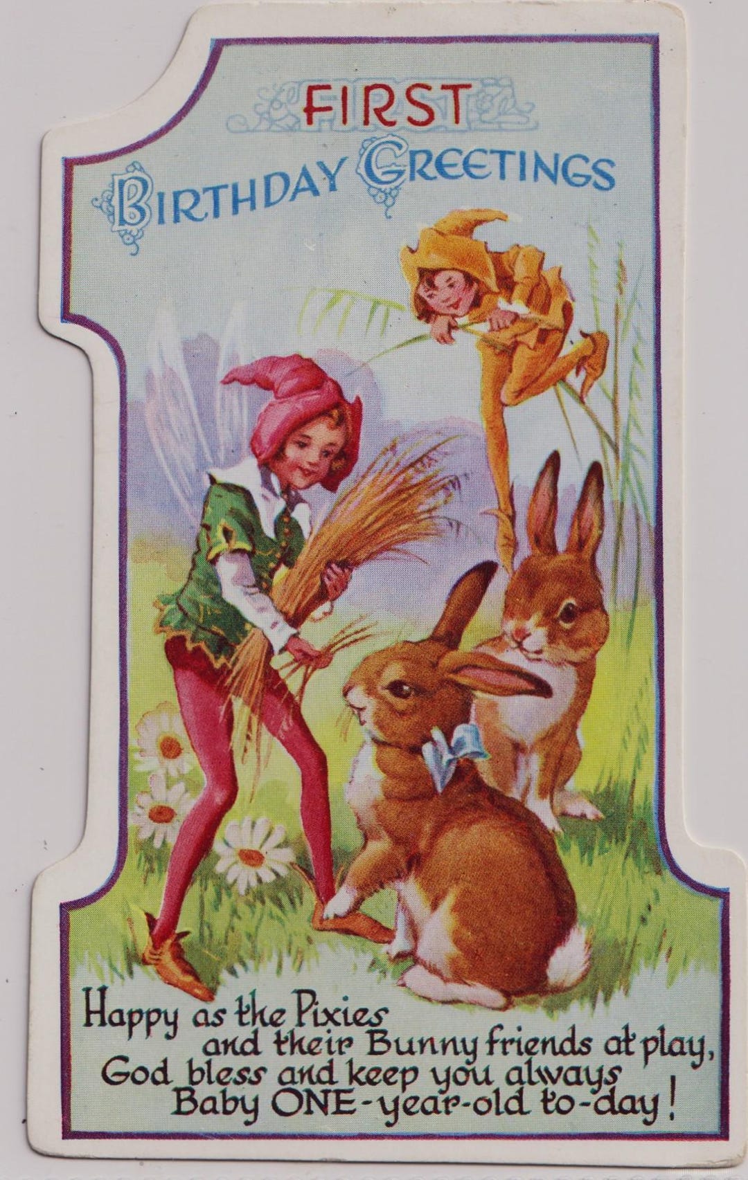 Pixies Rabbit Vintage 1st Birthday Postcard: Pixies and Rabbits, C1960s - Etsy
