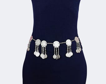 Vintage Silver Tone Belt, Metal, Chain, Coin Charms  display picture 1