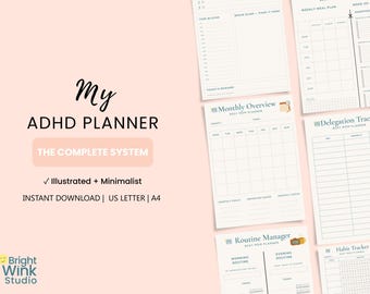 ADHD Planner for Women, ADHD Friendly Daily Weekly Organizer, Mental Load Brain Dump, Printable A4 Letter Size, Goodnotes iPad PDF, Mom Life