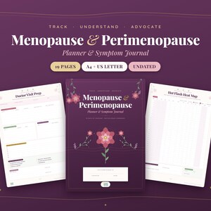 Menopause-Planer zum Ausdrucken, Symptomtagebuch für die Perimenopause, Hitzewallungsprotokoll, Vorbereitung auf Arztbesuche, Menopause-Tagebuch, A4 US Letter PDF