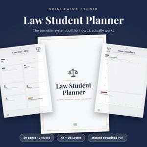 Law Student Planner Printable, 1L Law School Planner, Case Brief Template, Cold Call Prep, Outline Tracker, Exam Countdown, Digital PDF