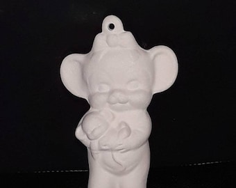 Ceramic bisque Christmas ornament ( Baby Mouse Holding baby Mouse ) U-PAINT