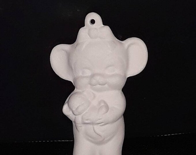 Ceramic bisque Christmas ornament ( Baby Mouse Holding baby Mouse ) U-PAINT