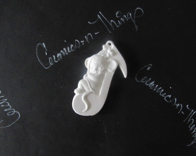 Ceramic bisque christmas ornament ( Mouse Sleeping on Music Note ) U-PAINT