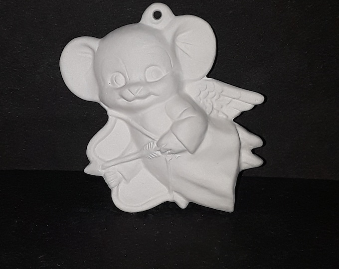 Ceramic Bisque Cupid Mouse with Arrow ( Valentine Ornament ) (U-PAINT)