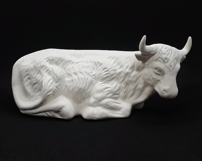 Ceramic Bisque ( large Nativity cow laying down #1 ) (U-PAINT)