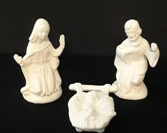 Ceramic Bisque ( Medium Holy Family )  Mary, Joseph, Baby Jesus (U-PAINT)